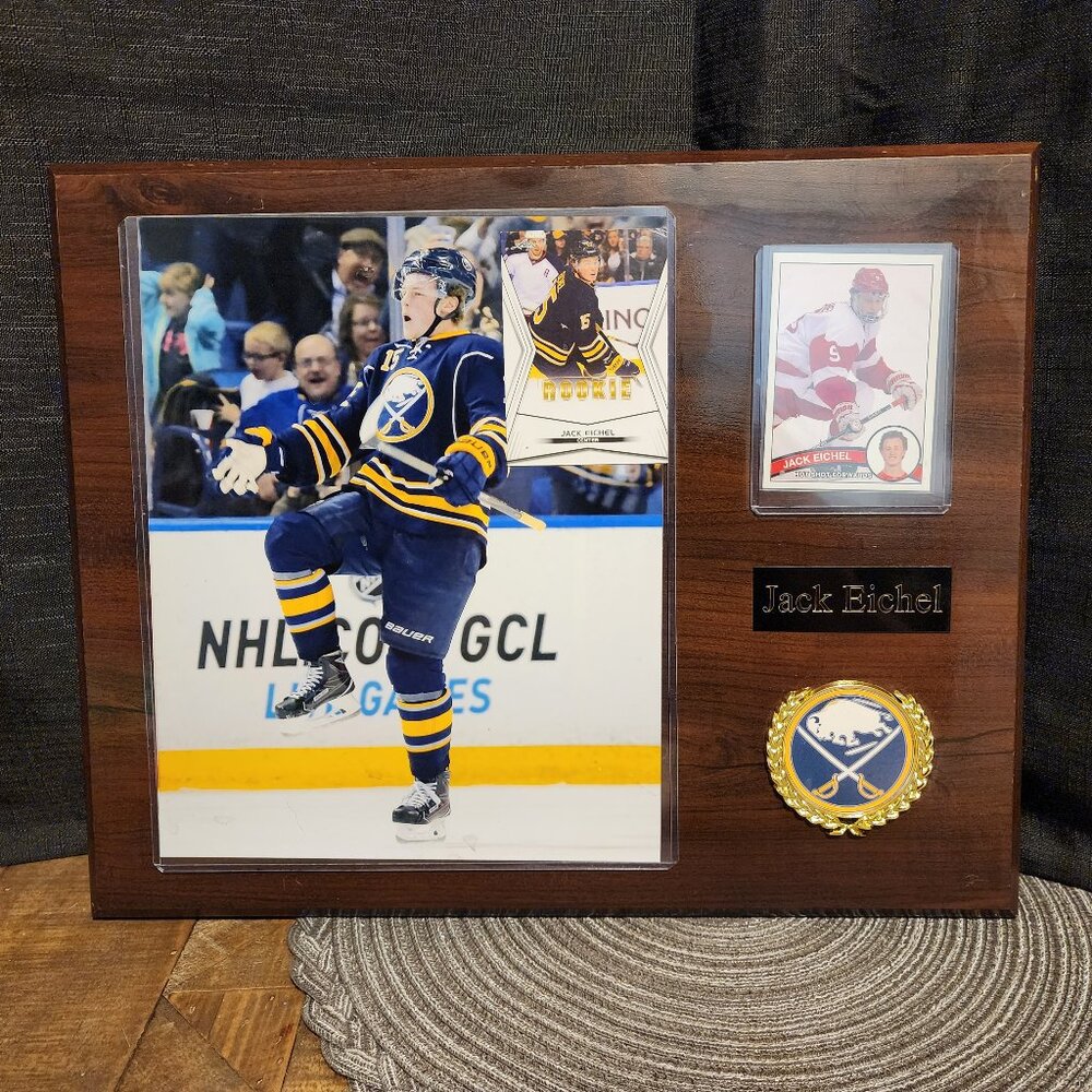 Jack Eichel Rookie Sabres Memorabilia plaque.